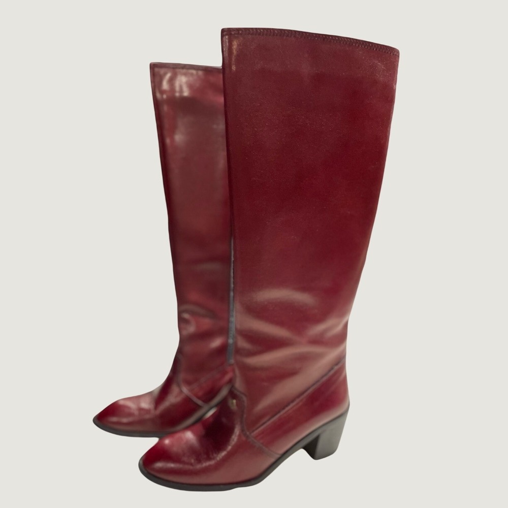 Vintage Etienne Aigner Oxblood /red Leather Chunky High Heeled Boots Womens 6